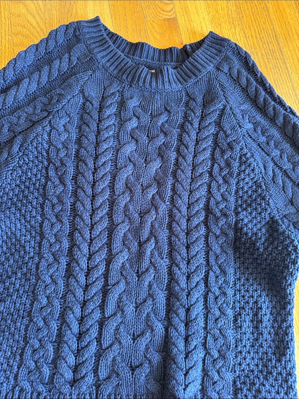 aerie Navy Cable-Textured Crewneck Sweater Small - Picture 3 of 9